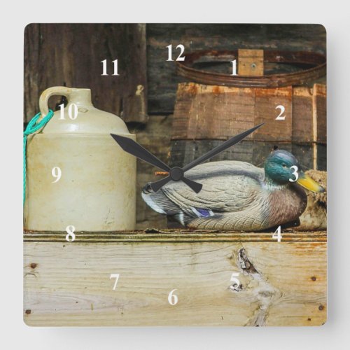 Rustic Jug Duck Decoy Photo Square Wall Clock