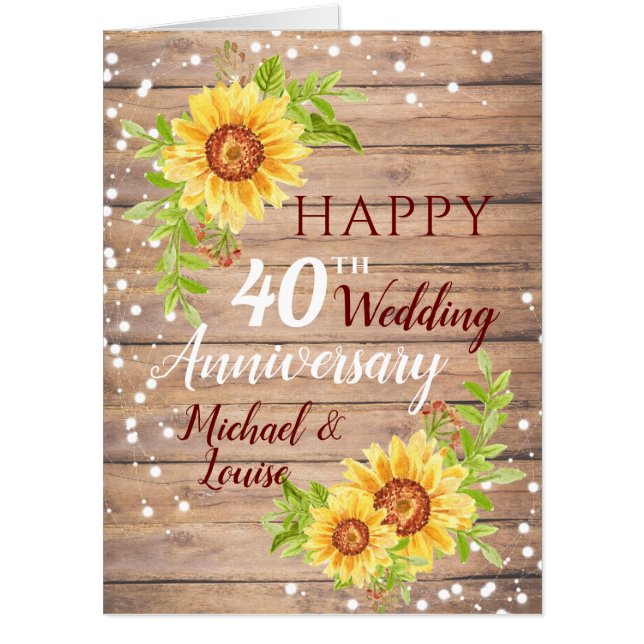Rustic Jumbo 40th Wedding Anniversary Sunflower  Card (Front)