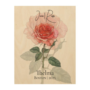 Rustic June Birth Flower Rose Artwork Wood Wall Art