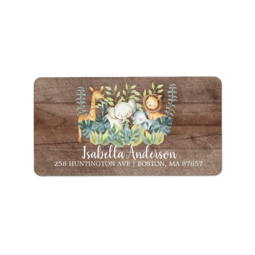 Rustic Jungle Animal Baby Shower Address Label