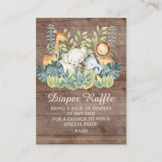 Rustic Jungle Animal Baby Shower Diaper Raffle Enclosure Card (Front)