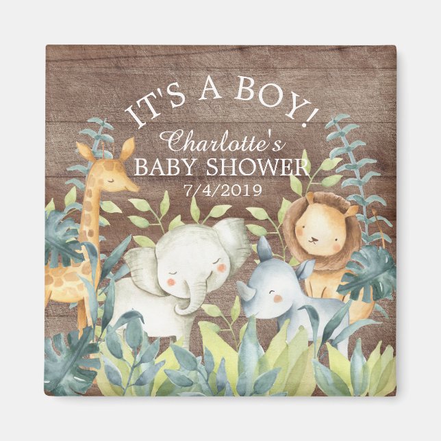 Rustic Jungle Animals Baby Shower Favor Magnet (Front)