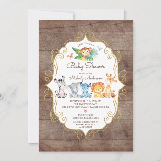 Rustic Jungle Animals Neutral Baby Shower Invitation (Front)