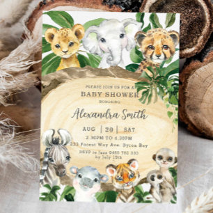 Rustic Jungle Animals Wood Greenery Baby Shower  Invitation