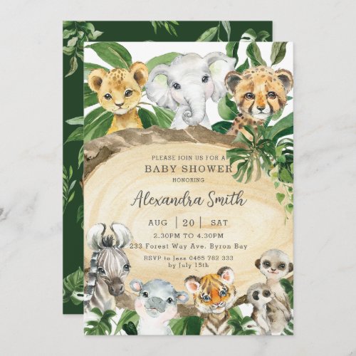 Rustic Jungle Animals Wood Greenery Baby Shower  Invitation