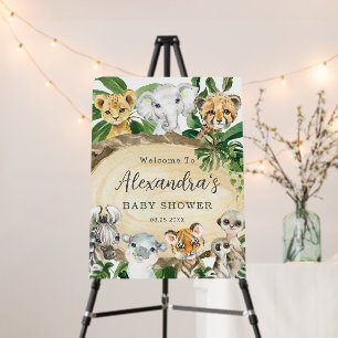 Rustic Jungle Animals Wood Greenery Baby Welcome Foam Board