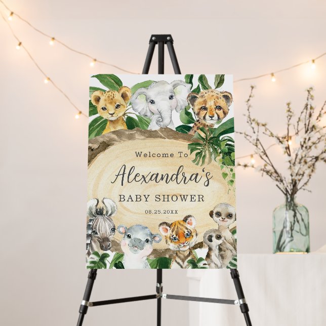 Rustic Jungle Animals Wood Greenery Baby Welcome Foam Board (In Situ (Stand))