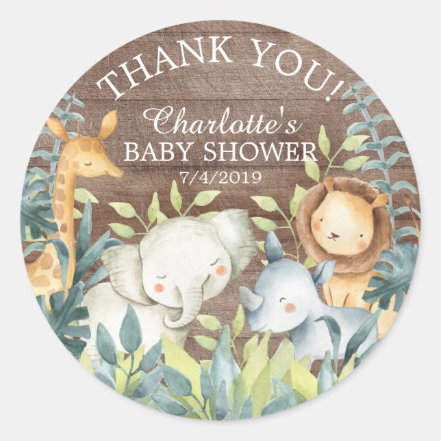 Rustic Jungle Baby Shower Thank You Favor Classic Round Sticker (Front)