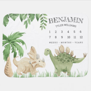 Rustic Jungle Cute Baby Dinosaurs Milestone Baby Blanket