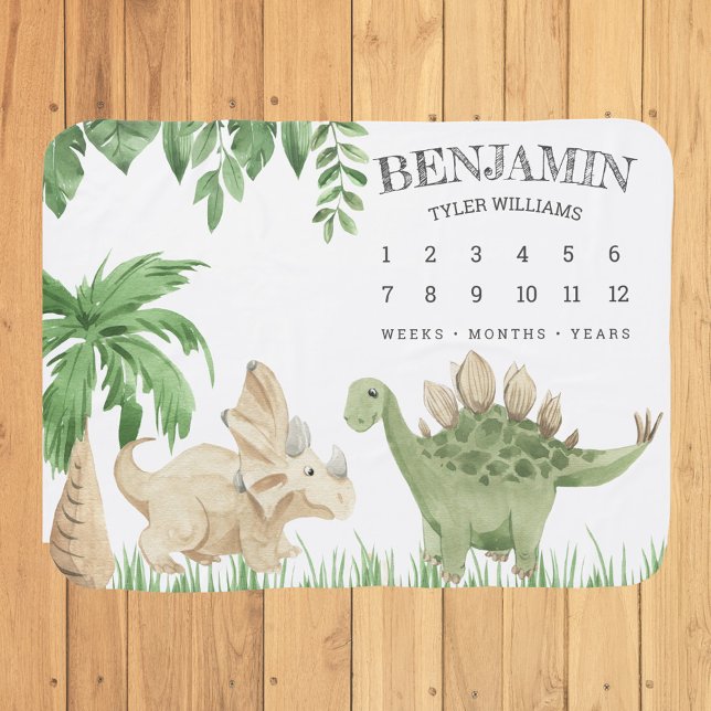 Rustic Jungle Cute Baby Dinosaurs Milestone Blanket (Creator Uploaded)