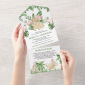 Rustic Jungle Cute Floral Dinosaur Baby Shower All In One Invitation (Tearaway)