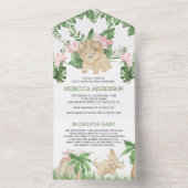 Rustic Jungle Cute Floral Dinosaur Baby Shower All In One Invitation (Inside)