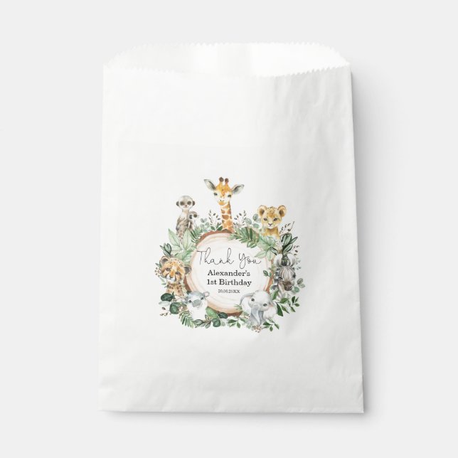 Rustic Jungle Greenery Safari Wild Animals Party Favor Bag (Front)