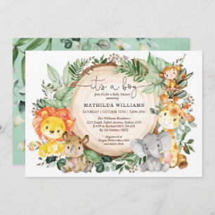 Rustic Jungle Greenery Wild Animals Baby Shower Invitation