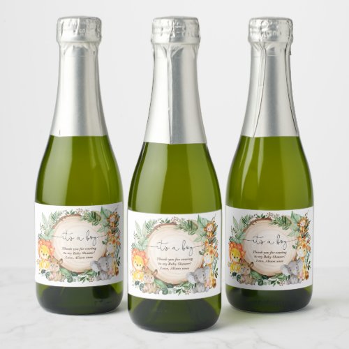 Rustic Jungle Safari Animals Baby Shower Favors Sparkling Wine Label