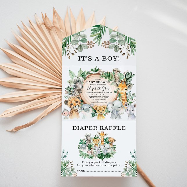 Rustic Jungle Safari Animals Boy Baby Shower All In One Invitation (Creator Uploaded)