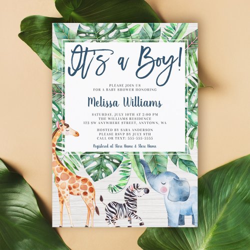 Rustic Jungle Safari Animals Boy Baby Shower Invitation