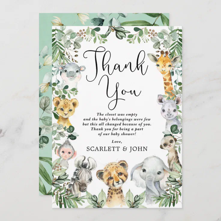 Safari Jungle Themed Birthday THANK YOU Cards with Envelopes Party Supplies 