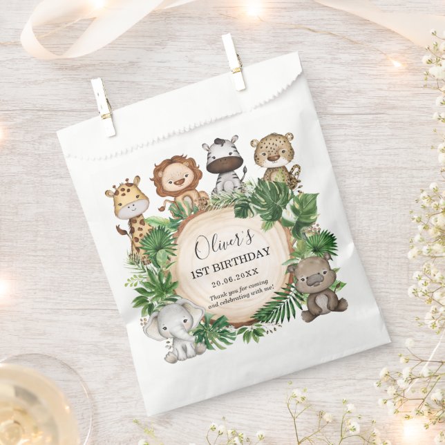 Rustic Jungle Safari Animals Tropical Birthday Favor Bag (Clipped)