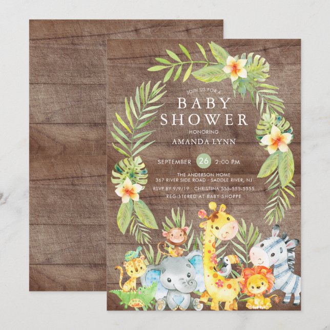 Rustic Jungle Safari Boy Baby Shower Invitation (Front/Back)