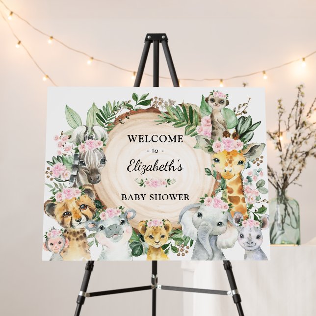 Rustic Jungle Safari Pink Flower Baby Girl Welcome Foam Board (In Situ (Stand))