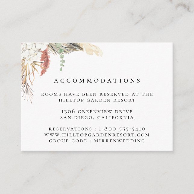 Rustic Jungle Wedding Accommodations Enclosure Card (Front)