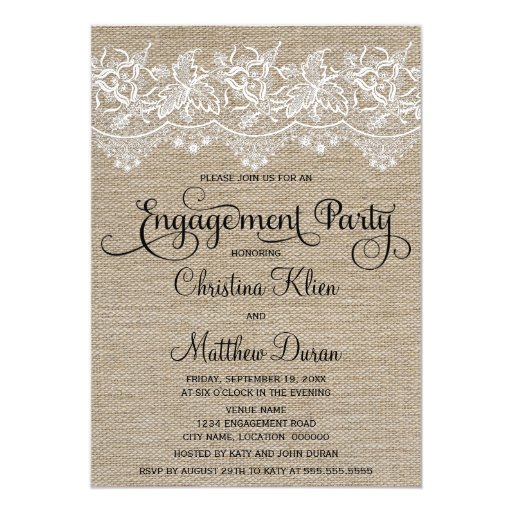 Rustic Jute and Lace Engagement Party 5x7 Paper Invitation Card | Zazzle