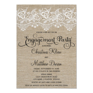 Rustic Jute and Lace Engagement Party Card