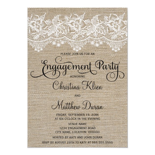 Rustic Jute And Lace Engagement Party Invitation
