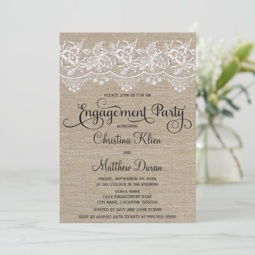 Rustic Jute and Lace Engagement Party Invitation