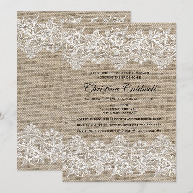 Rustic Jute and Lace Look Bridal Shower Invitation (Front/Back)