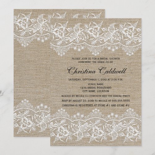 Rustic Jute and Lace Look Bridal Shower Personalized Invites