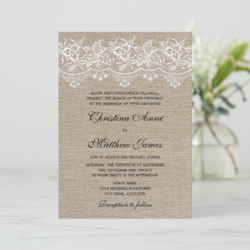 Rustic Jute and Lace Wedding Custom Invites