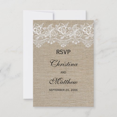 Rustic Jute and Lace Wedding RSVP Card