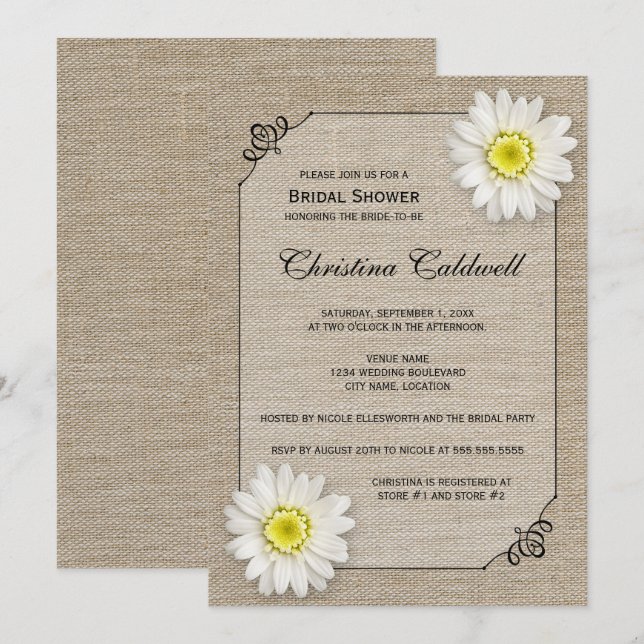 Rustic Jute and White Daisy Bridal Shower Invitation (Front/Back)