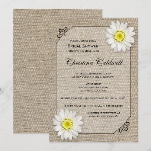 Rustic Jute and White Daisy Bridal Shower Personalized Announcements