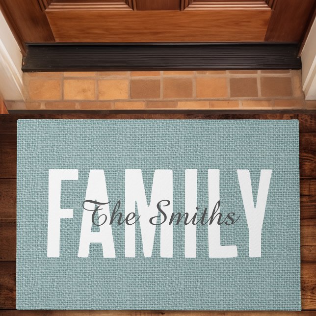Rustic Jute Blue Burlap Family Monogram Doormat (Creator Uploaded)