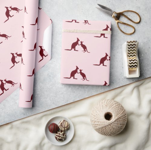 Rustic Kangaroo Australian Pink Pattern Holiday Wrapping Paper