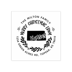 rustic kansas merry christmas return address rubber stamp