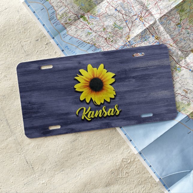 Rustic Kansas Sunflower License Plate (In Situ)