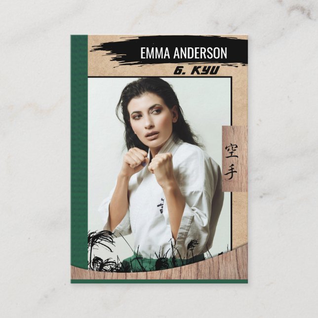 Rustic Karate Green Belt Wood Trading Card (Front)