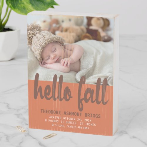 Rustic Keepsake Autumn Photo Birth Announcement Wooden Box Sign