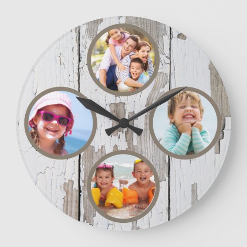 Rustic Keepsake Family Multi Photo Large Clock