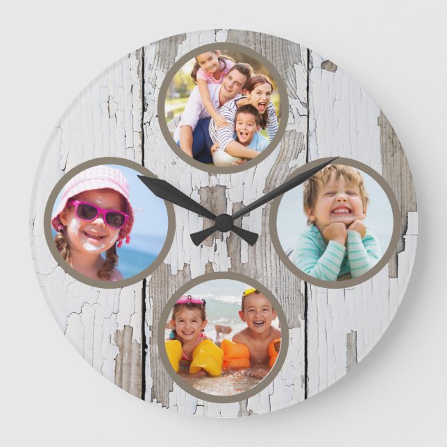 Rustic Keepsake Family Multi Photo Large Clock (Front)