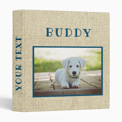 Rustic Keepsake Pet Dog Photo Album Binder - Memory Keepsake Pet Dog Photo Album Binder. The binder has a photo of a pet, pet`s name and beige rustic background. Personalize with your dog or any other pet photo and your dog or pet name and change or erase the name on the spine. A great keepsake gifts, photo album, a scrapbook album, in memory of, notes and more for your dog or pet.