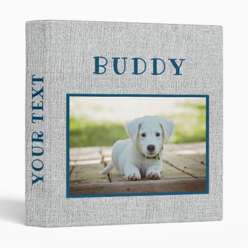 Rustic Keepsake Pet Dog Photo Album Binder - Memory Keepsake Pet Dog Photo Album Binder. The binder has a photo of a pet, pet`s name and gray rustic background. Personalize with your dog or any other pet photo and your dog or pet name and change or erase the name on the spine. A great keepsake gifts, photo album, a scrapbook album, in memory of, notes and more for your dog or pet.