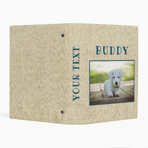 Rustic Keepsake Pet Dog Photo Album Mini Binder - Memory Keepsake Pet Dog Photo Album Mini Binder. The binder has a photo of a pet, pet`s name and beige rustic background. Personalize with your dog or any other pet photo and your dog or pet name and change or erase the text on the spine. A great keepsake gift, photo album, a scrapbook album, in memory of, and more for your dog or pet.