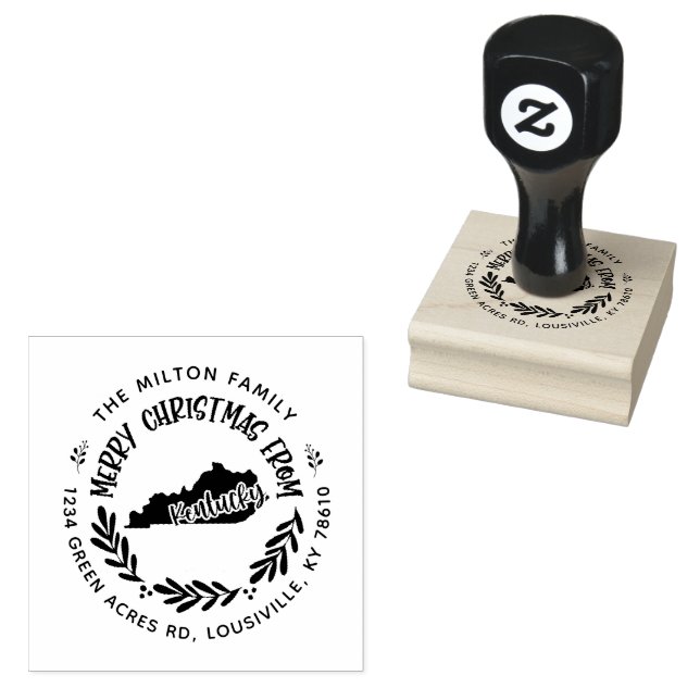 Rustic Kentucky Merry Christmas Return Address Rubber Stamp (Stamped)