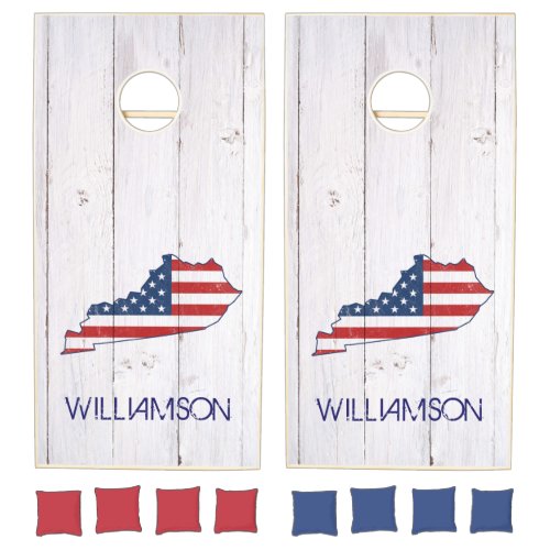 Rustic Kentucky Red White Blue Flag July 4th Cornhole Set