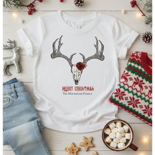 Rustic Kid's Deer Head Reindeer Skull Antlers T-Shirt